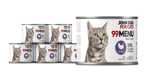 Zestaw Karma mokra 99 MENU John Dog for Cats 6x200g Indyk Zestaw Karma mokra 99 MENU John Dog for Cats 6x200g Indyk