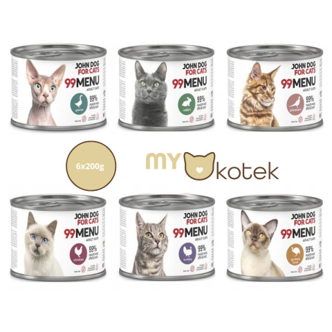 Zestaw Mix smaków Karma mokra 99 MENU John Dog for Cats 6x200g Zestaw Mix smaków Karma mokra 99 MENU John Dog for Cats 6x200g