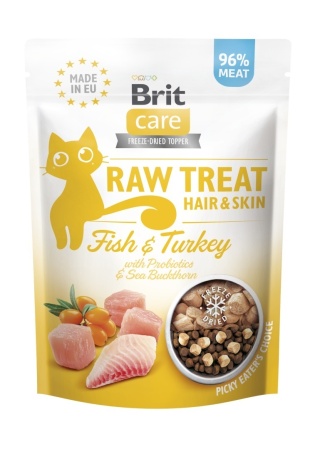 Brit Raw Treat Hair & Skin, liofilizowane przysmaki dla kota wspierające skórę i sierść, indyk z rybą 40 g