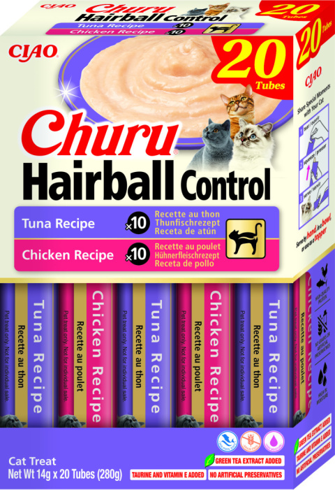 INABA CHURU Box HAIRBALL Kremowe przysmaki odkłaczające dla kotów tuńczyk i kurczak 20x14g (280g) INABA CHURU Box HAIRBALL Kremowe przysmaki odkłaczające dla kotów tuńczyk i kurczak 20x14g (280g)
