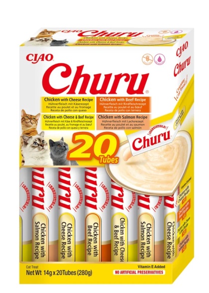INABA CHURU Box VARIETY CHICKEN & BEEF - Kremowe przysmaki dla kotów z kurczakiem i wołowiną 20x14g (280g)
