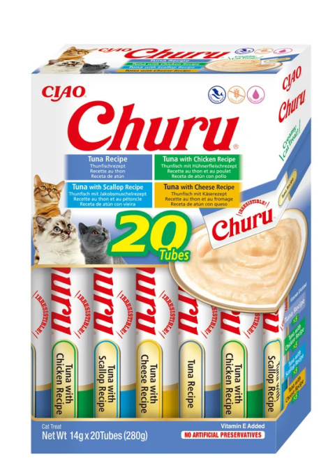 INABA CHURU Box Varietes Tuna - Kremowe przysmaki dla kotów z tuńczykiem 20x14g (280g) INABA CHURU Box Varietes Tuna - Kremowe przysmaki dla kotów z tuńczykiem 20x14g (280g)