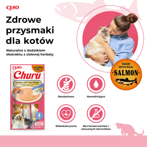 INABA CHURU Kremowe przysmaki dla kotów receptura z łososiem i tuńczykiem 4x14g INABA CHURU Kremowe przysmaki dla kotów receptura z łososiem i tuńczykiem 4x14g