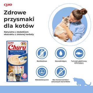 INABA CHURU Kremowe przysmaki dla kotów tuńczyk z wołowiną 4x14g