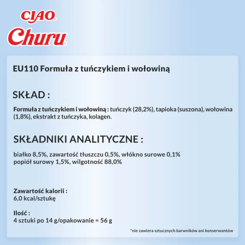 INABA CHURU Kremowe przysmaki dla kotów tuńczyk z wołowiną 4x14g INABA CHURU Kremowe przysmaki dla kotów tuńczyk z wołowiną 4x14g