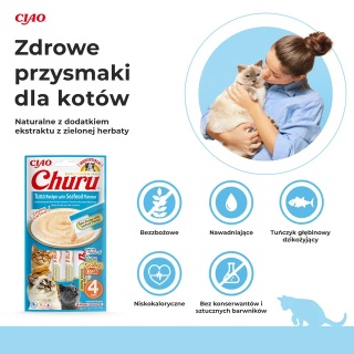 INABA CHURU Kremowe przysmaki dla kotów tuńczyk z owocami morza 4x14g