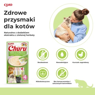 INABA CHURU Kremowe przysmaki dla kotów kurczak z przegrzebkami 4x14g