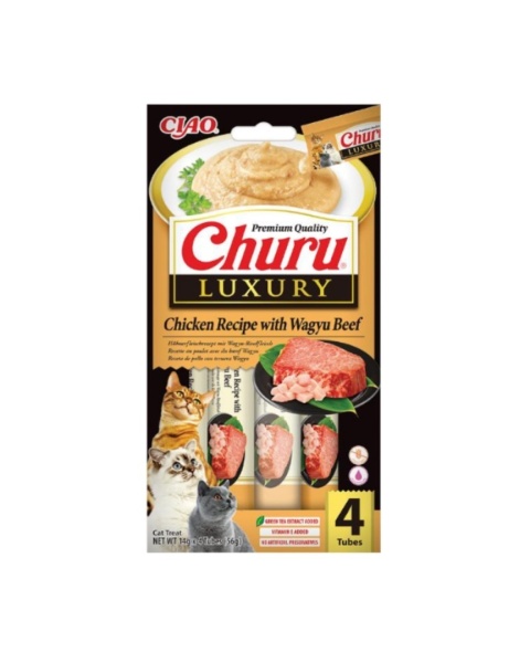 INABA CHURU Luxury Kremowe przysmaki dla kotów tuńczyk z wołowiną Wagyu 4x14g