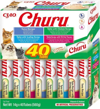 INABA CHURU Variety SeaFood Mega Box Kremowe przysmaki dla kotów z Tuńczykiem i owocami morza 40x14g (560g)