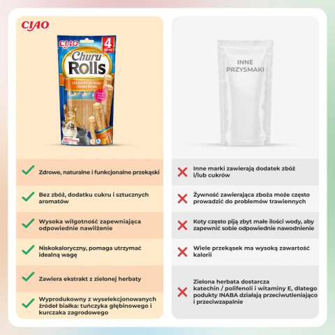 INABA CHURU ROLLS przysmak z kurczaka 4x10g INABA CHURU ROLLS przysmak z kurczaka 4x10g