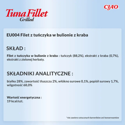 INABA CIAO Grillowany Fillet z tuńczyka w bulionie z kraba 15g INABA CIAO Grillowany Fillet z tuńczyka w bulionie z kraba 15g