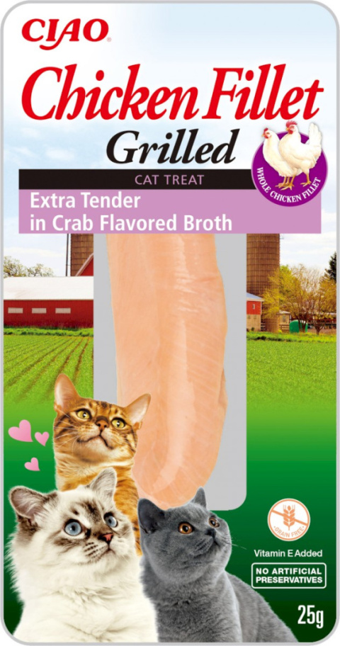 INABA CIAO Fillet Extra Tender Grillowany filet z kurczaka w delikatnym bulionie krabowym 25g INABA CIAO Fillet Extra Tender Grillowany filet z kurczaka w delikatnym bulionie krabowym 25g