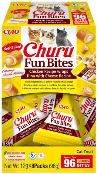 INABA Box Cat Fun Bites z kurczakiem, tuńczykiem i serem 8x12g - przysmaki dla kota 96g