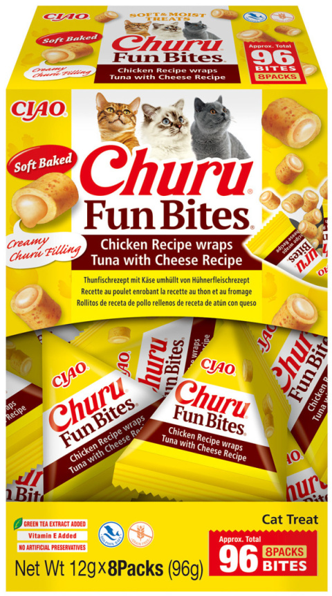 INABA Box Cat Fun Bites z kurczakiem, tuńczykiem i serem 8x12g - przysmaki dla kota 96g INABA Box Cat Fun Bites z kurczakiem, tuńczykiem i serem 8x12g - przysmaki dla kota 96g