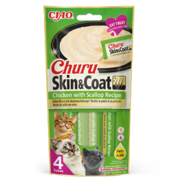 INABA Churu Skin Coat Chicken Scallop -przysmaki piękna sierść i zdrowa skóra kurczak z przegrzebkami - 4x14g (56g)
