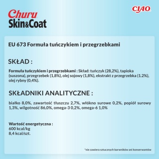 INABA Churu Skin Coat Tuna Scallop - przysmaki piękna sierść i zdrowa skóra tuńczyk z przegrzebkami 4x14g (56g)