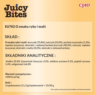 INABA JUICY BITES Wilgotne przysmaki dla kota ryba z małżami 3x11,3g