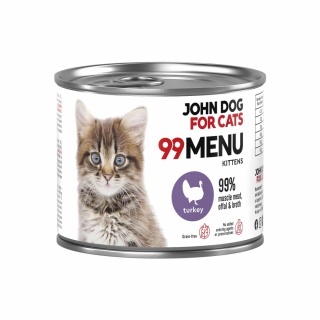 Karma mokra 99 MENU John Dog for Cats dla kociąt Indyk 200g