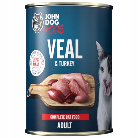 Karma mokra premium John Dog for Cats Cielęcina i indyk 400g Karma mokra premium John Dog for Cats Cielęcina i indyk 400g