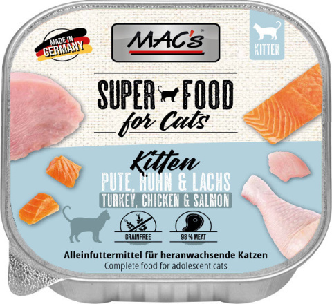 MAC's Kitten Indyk, kurczak i łosoś 100g - tacka MAC's Kitten Indyk, kurczak i łosoś 100g - tacka