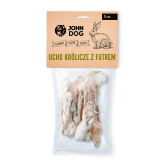 John Dog Ucho królicze z futrem - przysmak monoproteinowy dla kota 5 szt