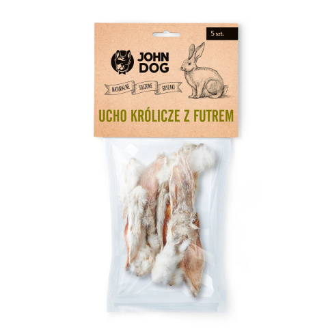 John Dog Ucho królicze z futrem - przysmak monoproteinowy dla kota 5 szt John Dog Ucho królicze z futrem - przysmak monoproteinowy dla kota 5 szt