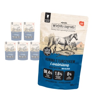 Wiejska Zagroda Zestaw Saszetek - Konina z tuńczykiem i walerianą dla kota 6x100 g
