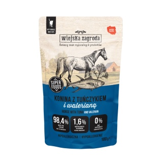 Wiejska Zagroda Zestaw Saszetek - Konina z tuńczykiem i walerianą dla kota 6x100 g