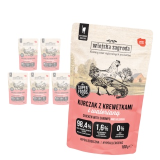 Wiejska Zagroda Zestaw Saszetek - Kurczak z krewetkami i walerianą dla kota 6x100 g