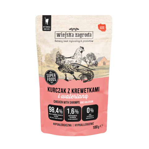 Wiejska Zagroda Zestaw Saszetek - Kurczak z krewetkami i walerianą dla kota 6x100 g Wiejska Zagroda Zestaw Saszetek - Kurczak z krewetkami i walerianą dla kota 6x100 g