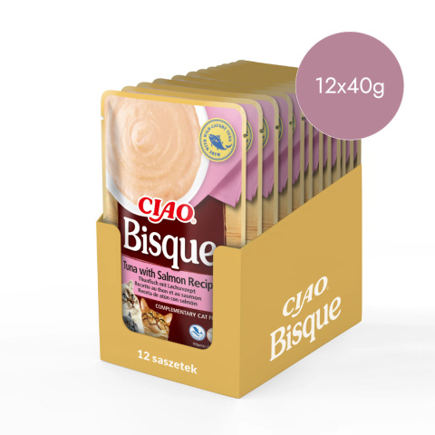 Zestaw Inaba Ciao Bisque Tuńczyk z Łososiem- kremowa zupa dla kota 12x40g Zestaw Inaba Ciao Bisque Tuńczyk z Łososiem- kremowa zupa dla kota 12x40g
