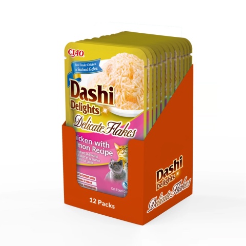 Zestaw Inaba Dashi Delights Flakes kurczak łosoś - zupa dla kota 12x40g Zestaw Inaba Dashi Delights Flakes kurczak łosoś - zupa dla kota 12x40g